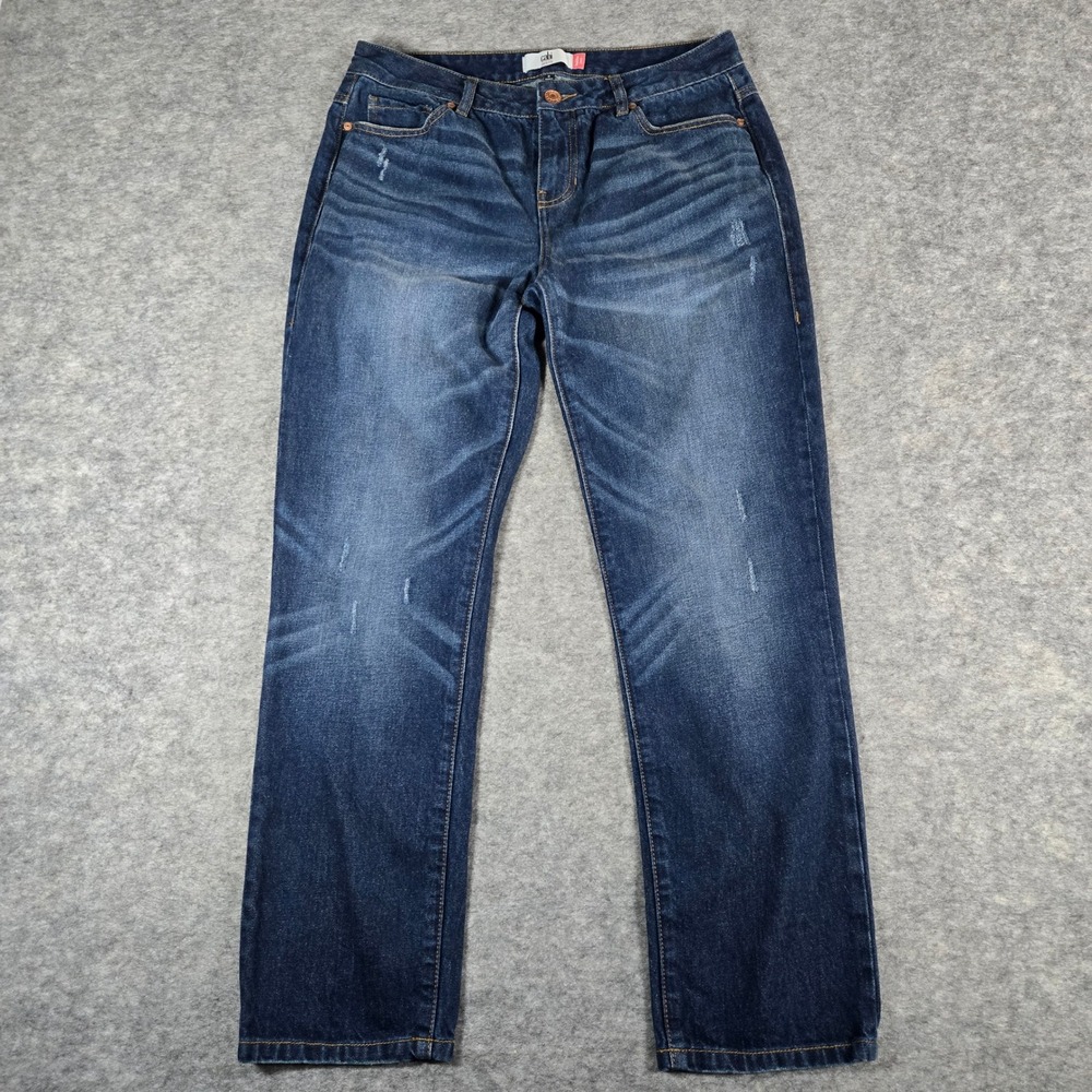 Cabi‎ Womens Blue Malibu Distressed Straight Leg Jeans Size 8